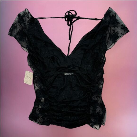 Free People new with tags black lace sheer fairy whimsy goth top - Picture 7 of 8